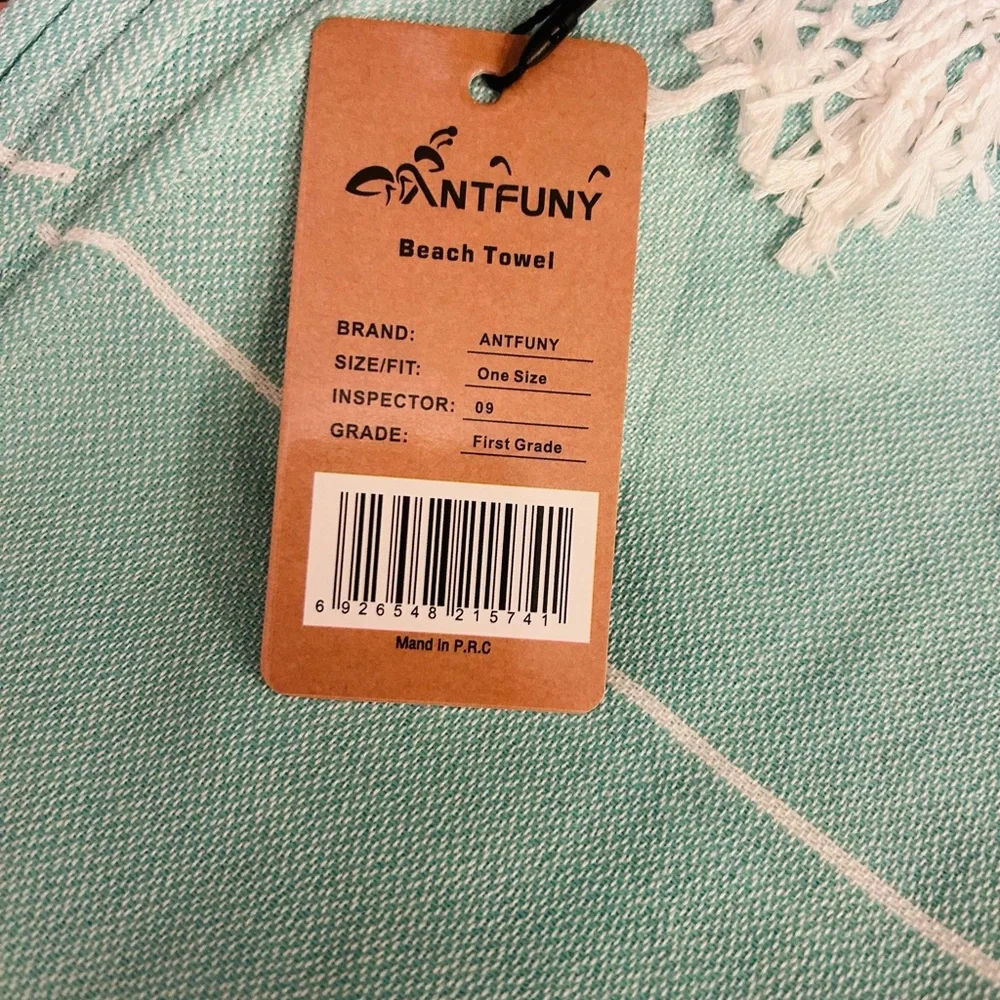 Turkish Turquoise Striped Beach Towel. 100% cotton. Large size.